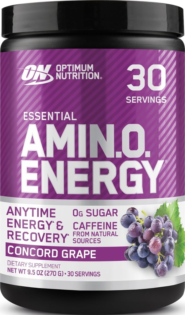 Optimum Nutrition Amino Energy - Wstępne ćwiczenia z zielonej herbaty, BCAA, Amino Acids, Keto Friendly, Green Coffee Extract, Energy Powder - Concord Grape, 30 Servings