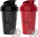 VELOMIX -2 Pack - 20 oz butelki shaker protein do mieszania białek - 2x whiskey drut 124; szklanki shaker do shake 'ów protein i pre Workout 124; opakowanie butelki shaker protein (czarny / czerwony)