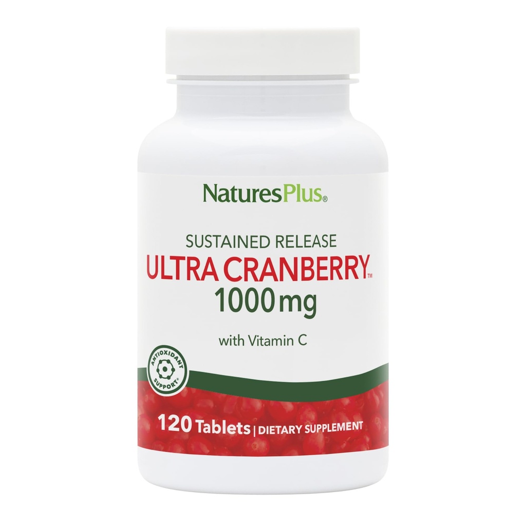 NaturesPlus Ultra Cranberry, Trwałe uwolnienie - 1000mg, 120 tabletek - z witaminą C - wegetarianin, Gluten Free - 60 Servings