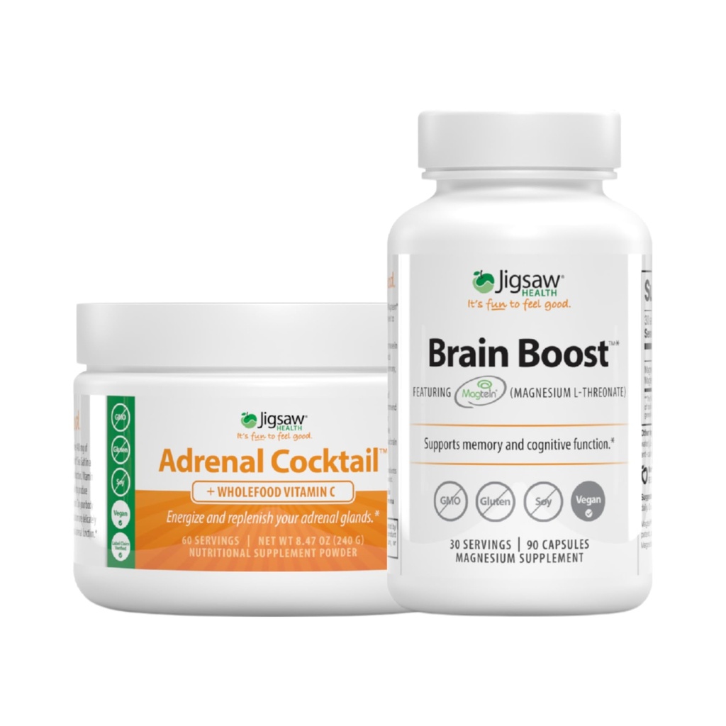Jigsaw Health Bundle 124; Koktajl nadnerczy, 60 Sług (Jar) i Boost mózgu, 90 Kapsułki