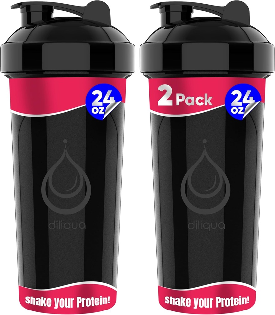 2 OPAKOWANIE, Podwójne 24 butelki shaker 24 Oz z mocną whiskey drutu do mieszania białka 124; Nieszczelne butelki shaker blender (czarny) 124; BPA- Free & Zmywarka Sejf 124; Shaker Cup do shakes protein