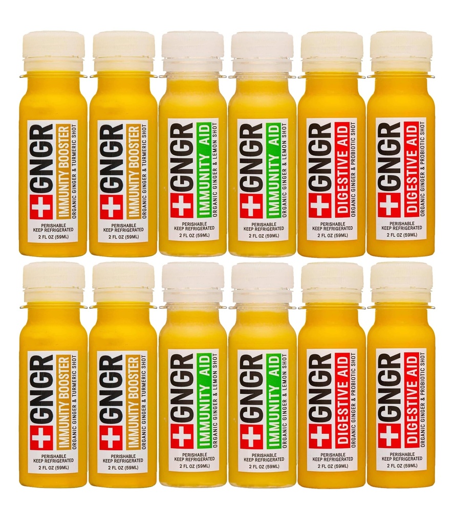 + GNGR Immunitety Sampler Organic Ginger Wellness Shots - Premium Ginger Shots for All Natural Digestive Support and Immune Support, Digestive Aid, Gut Cleanse and Detox 2 fl oz (Opakowanie po 12)