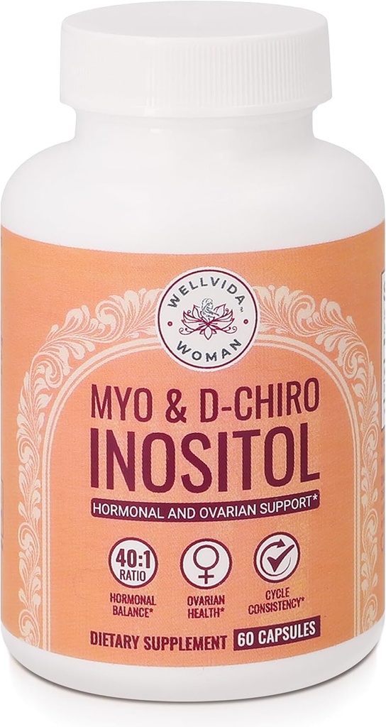 Myo- Inositol & D- Chiro Inositol Supplement Butelka (60 kapsułek) 40: 1 Stosunek kapsułki do wsparcia jajników Myo- Inositol 1000mg & D- Chiro 25mg Inositol kapsułki w / Karonositol - Dzienna Inositol dla kobiet