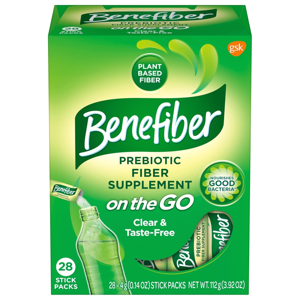 Benefiber On The Go Prebiotic Fiber Supplement Powder for Digestive Health, Daily Fiber, Unflavored - 28 Sticks (3.92 unces)