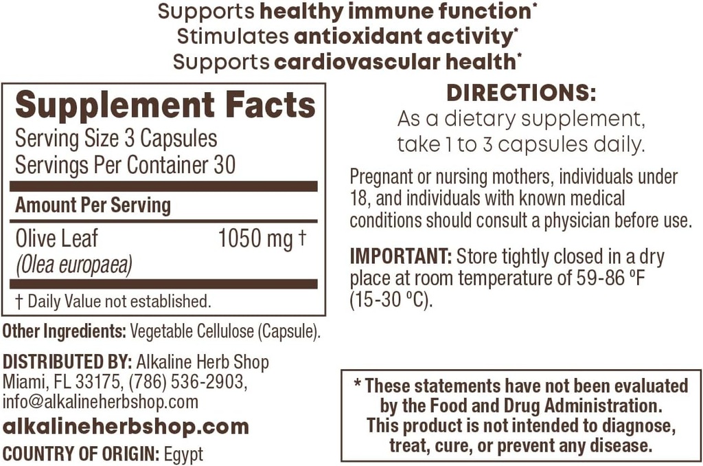 Alkaline Herb Shop Olive Leaf Supplement 90 kapsułki