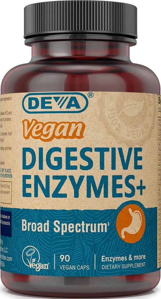 Deva Vegan Vitamin Digestive Enzymes Plus Supplement - Unikalny Mieszanka Enzymów i Ziół - 90 Kapsułek, 1- Pack