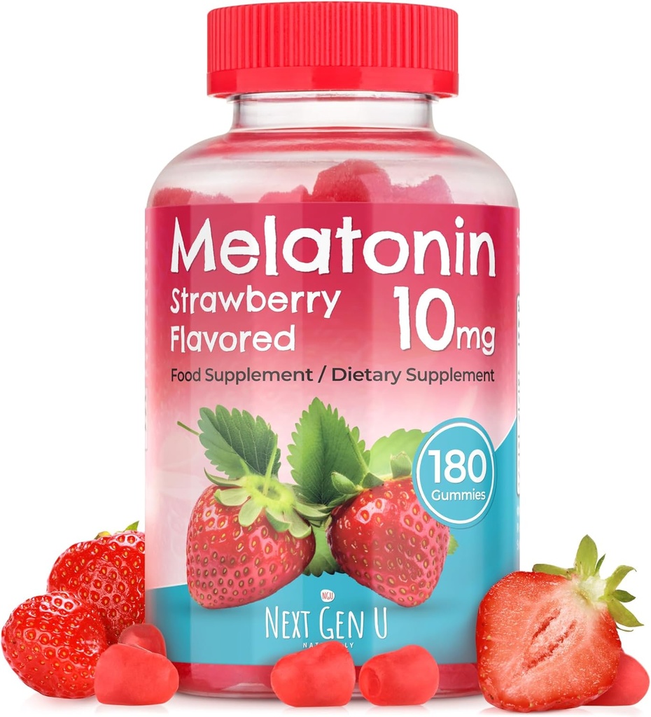 NGU Next Gen U - Melatonina Gummies - 10 mg Suplement diety - Strawberry Flavored - 180 Vegan Gummies