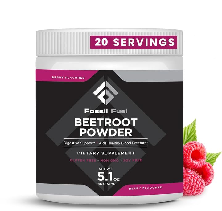 Fossil Paliwo Organiczny Burak Root Proszek, Wspiera tlenek azotu, cyrkulacja, Energia, Heart Health - Buraki Premium Superfood Beets Proszek Dietetyczne Azotany, Nie-GMO, Wegan- Przyjazny, Berry (20 Słupki)