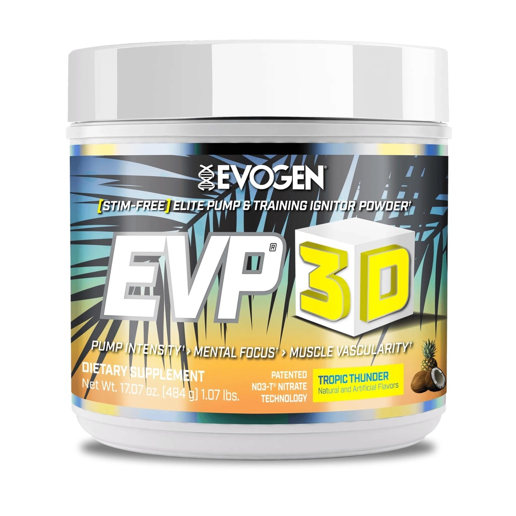 Evogen EVP 3D - Proch do wstępnego treningu bez Stim dla mężczyzn i kobiet 124; Pretrening bez cukru bez Stim z Beta Alanine i Kreatyna dla energii i pompy 124; Tropic Thunder 124; 40 Służenie