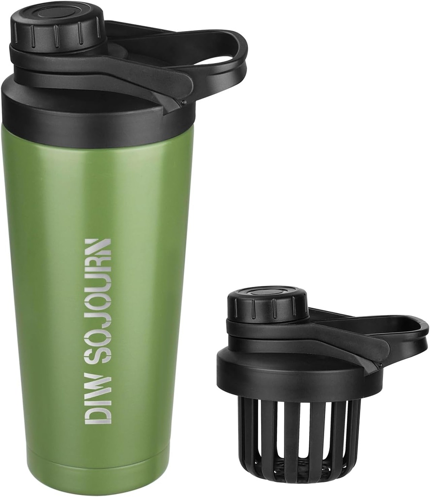 DIW 24 Oz Shaker Butelka, Stal nierdzewna Shaker Butelka z Noise- Free Design, Izolowany metalowy Shaker Cup dla Mieszaniny białka i pre Workout, Gym Bottle Shaker (zielony)