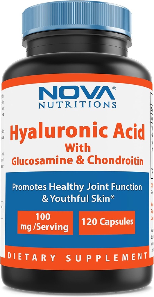 Nova Nutritions Hialuronic Acid 100mg / serving - Promotes Youthful Skin & Healthy Joint Function 120 kapsułki