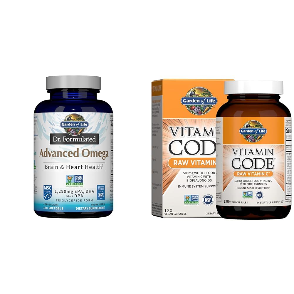 Ogród Życia Dr Utworzony Zaawansowany Omega Fish Oil & Surowy kod witaminy Witamina C, 120 Kapsułki Veg