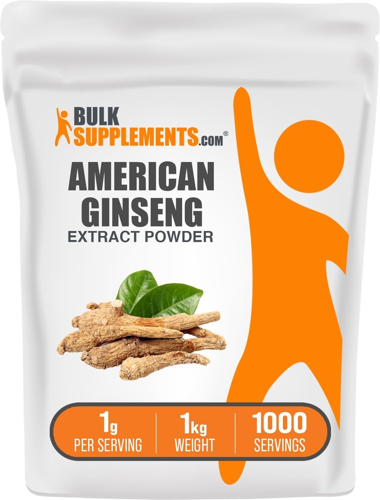 BulkSupplements.com American Ginseng Extract Powder - Suplement Ginseng, Suplementy ziołowe - Bez glutenu, 1 g na serwowanie, 1 kg (2,2 kg) (Opakowanie 1)