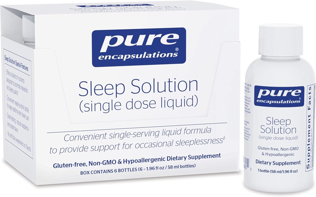 Pure Encapsulations Sleep Solution (Single Dose Liquid), aby zapewnić wsparcie dla sporadycznej bezsenności 124; 6 butelek