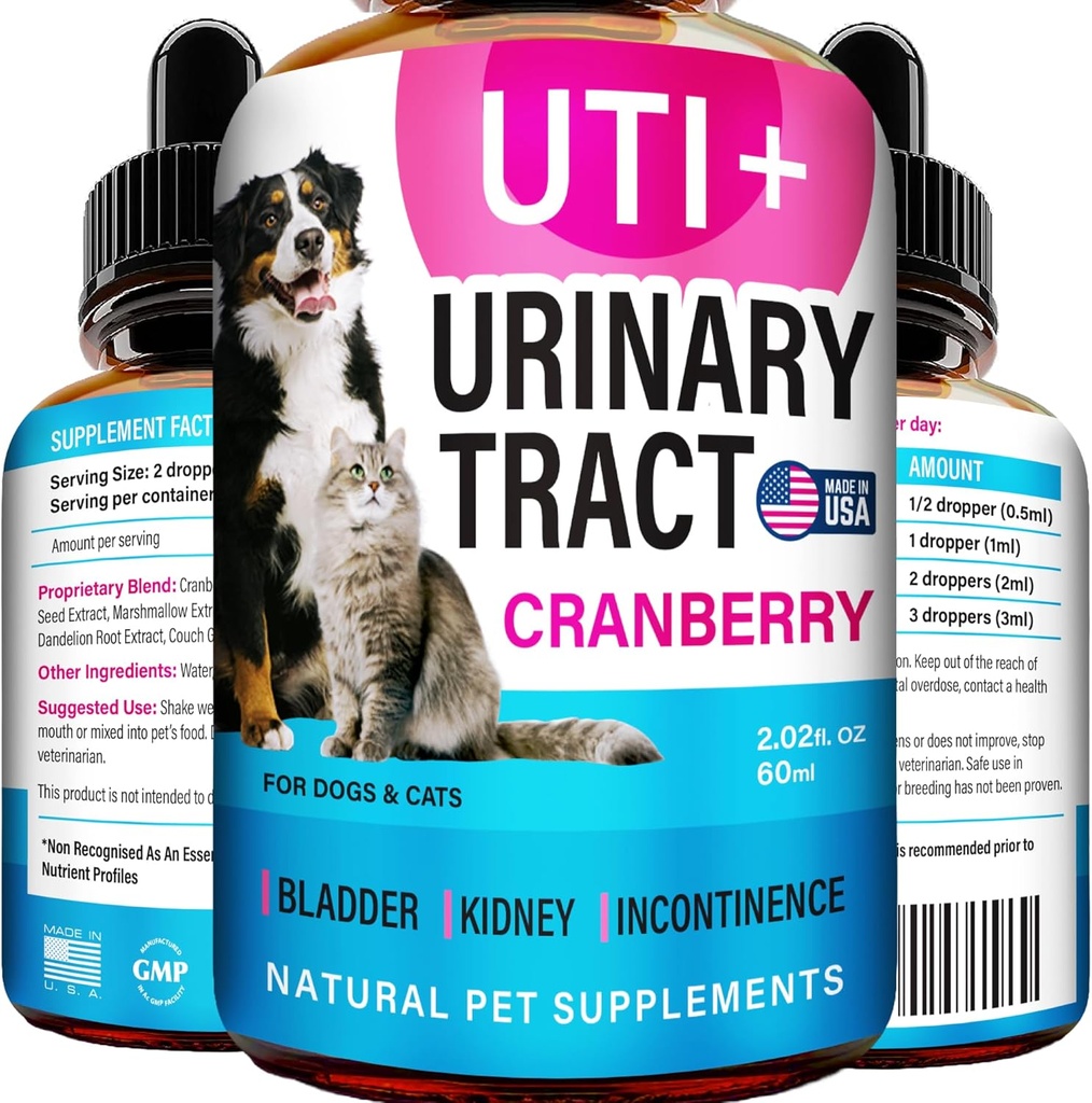 Leczenie UTI Cat & Dog - UTI Medicine & Urynary Tract Infection Treatment for Pets - Wsparcie dla nerek - Kontrola pęcherza dla psów nietrzymania moczu - Cat UTI Remedy - Suplement żurawiny - US Made - 2fl.oz