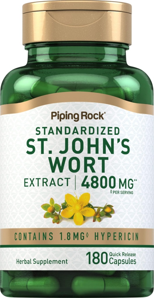 Piping Rock St. John 's Kapsułki Kapsułki 124; 4800 mg 124; 180 Pilli 124; Suplement do ekstrakcji dla kobiet i mężczyzn 124; Non- GMO, Gluten Free