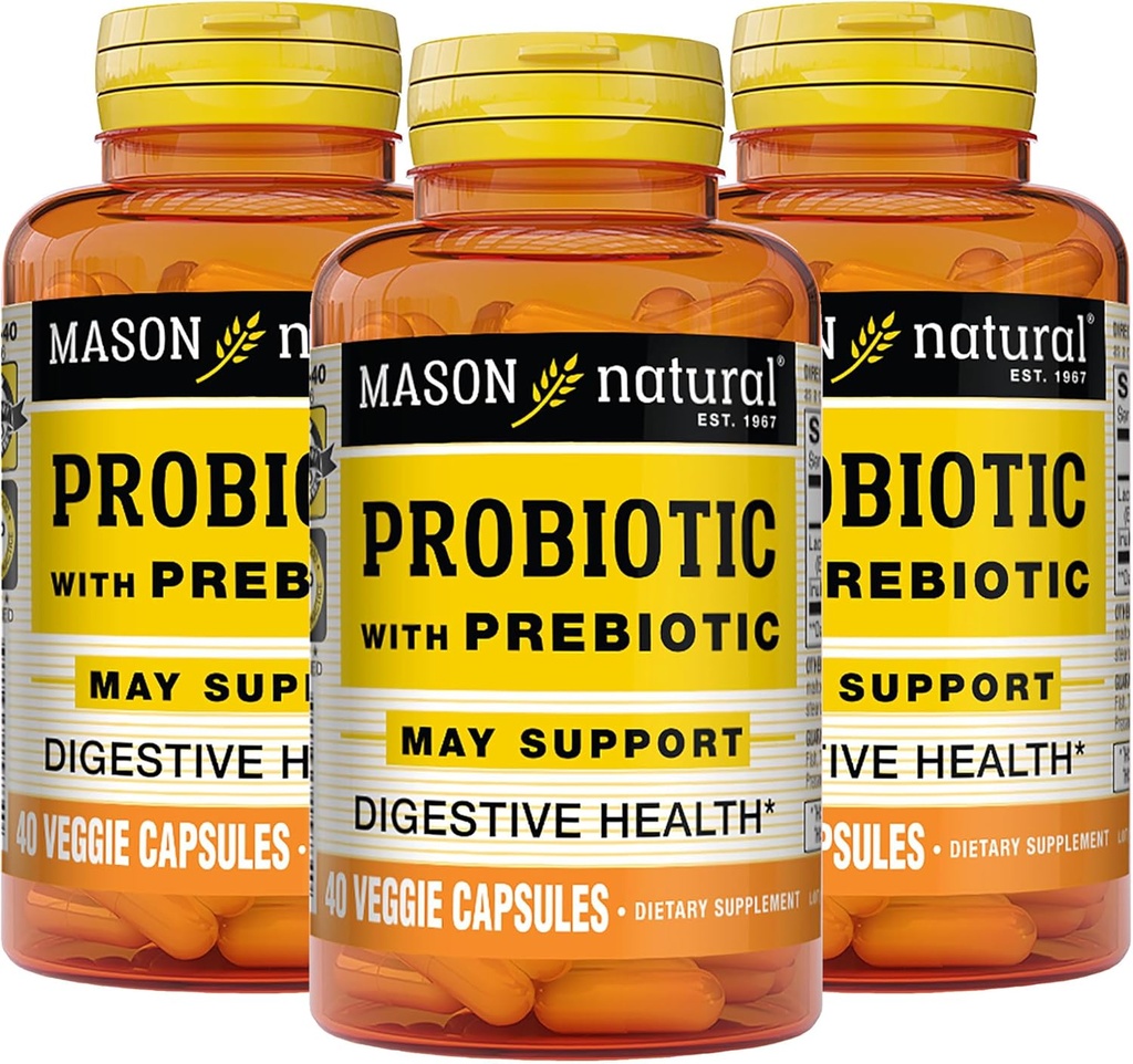 Mason Naturalny Probiotyk z Prebiotykiem, 120 Day Supply for Normal Digestive Function & Ulepszony Gut Health, 3 Pack