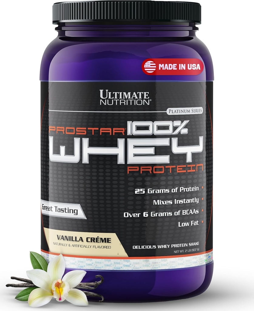 Ultimate Nutrition Prostar Protein Powder Isolate, Vanilla - Niskie węglowodany, Wysokie Białko Powder Shake for Muscle Gain & Recovery - Niski Sód, Niski Tłuszcz & Keto Friendly - 2 lbs Tub