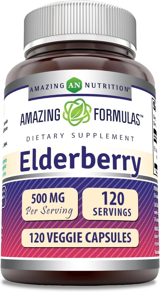 Amazing Formulas Elderberry Supplement Equipment 124; 500 Mg Per Serving Equipment 124; 120 Veggie Capsules Equipment 124; 10: 1 Concentration Equipment 124; Non-GMO Equipment 124; Gluten- Free Equipment 124; Made in USA