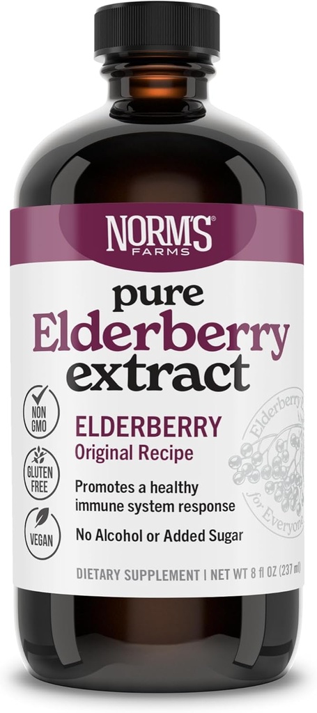 Norm Farms Pure Elderberry Extract - Made from Only Elderberry in USA - Immune, Wsparcie przeciwutleniacze, No Added Sugar, Dodatki, Wegan, Gluten- Free, Non-GMO, Elderberry Tincture Alcohol Free - 8 Oz