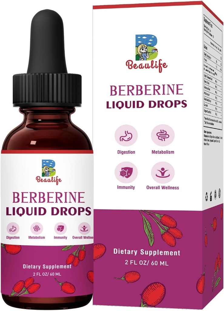 Berberine HCL Supplement - Berberine Liquid Drops with Goldenseal Root, Artichook Leaf, Ceylon Cynamon, Berberine Veggie Supplement for Immune, Disease System and Heart Health Support