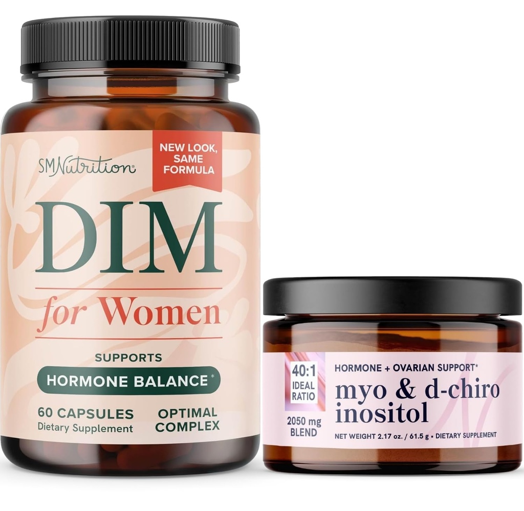 Myo- Inositol Powder Complex and Women 's DIM Supplement Agregat 124; Hormon Balance Bundle with Ideal 40: 1 Stosunek Myo- Inositol & D- Chiro Inositol Powder (30 Servings) i DIM Supplement for Women (60 Servings)