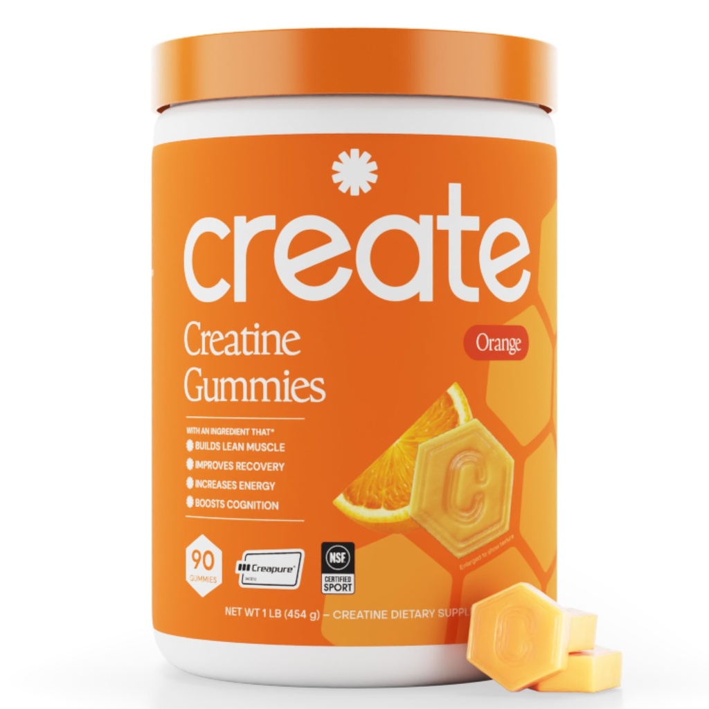 Stworzenie jednowodnych gumek dla mężczyzn i kobiet, Boost Focus, Siła, i Endurance, Anti-Melting Formula, Wegan, Gluten- Free, Non-GMO, 1,5 g kreatyny na gumę (Orange, 90 ct)