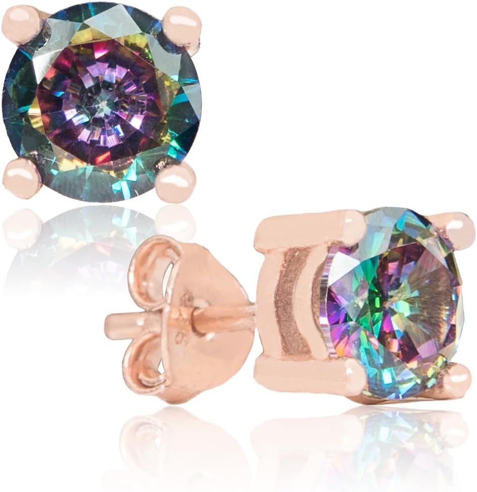 Rękopis Rose Gold Plated Natural Mystic Topaz Sterling Srebrne kolczyki Stud