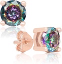 Rękopis Rose Gold Plated Natural Mystic Topaz Sterling Srebrne kolczyki Stud