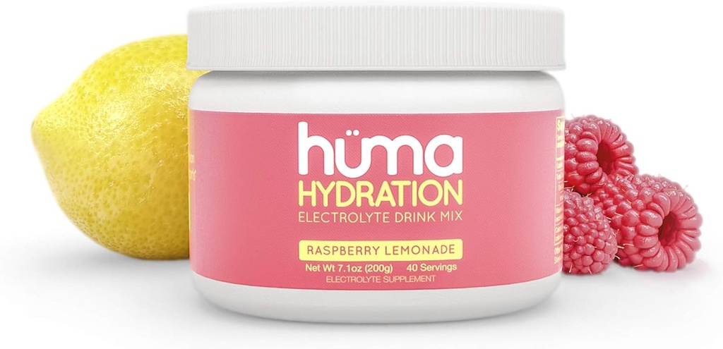 HUMA CHIA Napoje nawadniające Mix, Lemoniada malinowa 40 Służenie - Niskie kalorie, Wysoki proszek elektrolitów - 100% Naturalny, 1 g cukru, 10 Cal