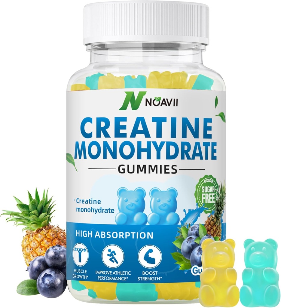 Jednowodzian kreatora Gummie 5000mg dla mężczyzn i kobiet, Jednowodzian do żucia kreatora dla mięśni, Builder mięśni, Energy Boost, Pre- Workout Supplement (90 Count) -Blueberry Ananas