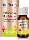VALIDUS Witamina D3K2 Krople - Witamina D3 + K2 MK- 7, 250 Krople płynne, Zwiększona absorpcja dla zdrowia kości i serca, Wspiera funkcje immunologiczne, Nie-GMO, Gluteny-Free, Łatwy w użyciu, 10 ml