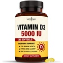 NOWA DAWKA Witamina D3 5000 IU 125mcg Softgels - Wsparcie immunologiczne, silne zdrowie kości - Nie-GMO, Gluten- Free, Dairy-Free, 1 Rok dostaw (360 Softgels (Opakowanie 1))