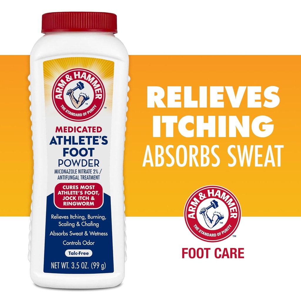 Arm & Hammer Athlete 's Foot Powder - Antygrzybicze Leczenie stóp z pieczenia Soda - łagodzi swędzenie, spalanie i zapach - Clinically Proven Formula - 3.5 oz 4 Pack (4)