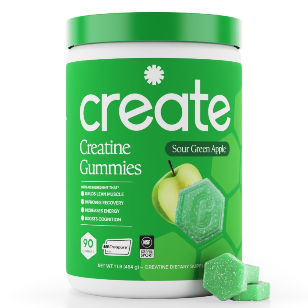 Jednowodziankowe gumki dla mężczyzn i kobiet - Boost Focus, Siła i Endurance, Formuła antytopnienia, Wegan, Gluten- Free, Non-GMO, 1.5 Gram Creamine per Gummy (Sour Green Apple, 90 ct)