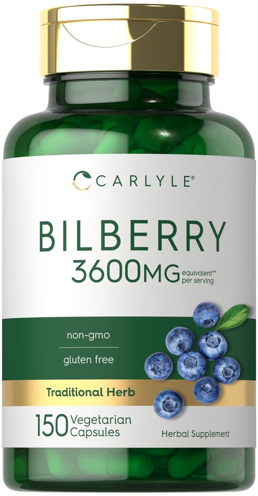 Carlyle Bilberry Extract Kapsułki 124; 3600mg 124; 150 Hrabia 124; Wegetarianin, Non-GMO, Gluten Free Fruit Supplement