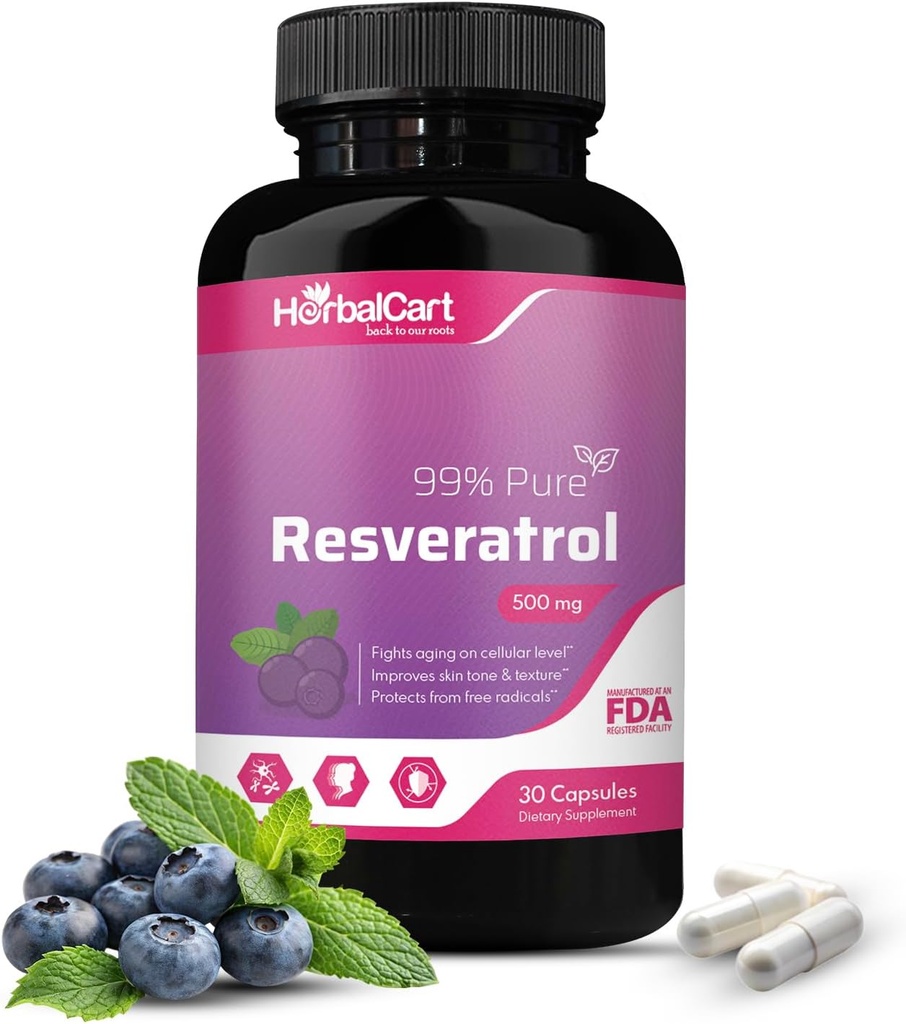 Czysty Resveratrol 500 mg - przeciwutleniacz, Zdrowe Starsze i Heart Health Support
