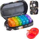 Serfeymi Cotygodniowy Travel Pill Organizator 2 razy w ciągu dnia PM Zmodernizowany Rainbow Pill Box 7 Dzień z przenośnym Zipper PU Leather Pill Case, Medicine Organizer for Pills, Witaminy, Oleje rybne - czarny 02