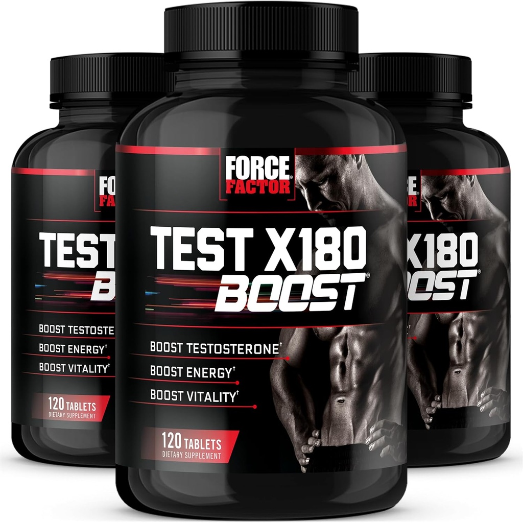 Siła Factor Test X180 Boost, Testosteron Booster i suplement energetyczny dla mężczyzn, Boost Energy, Zwiększ wytrzymałość, i zwiększyć witalność, z D- Aspartic Acid i kozieradka, 120 Count (Pack of 3)