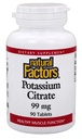 Naturalne czynniki - Cytrynian potasu 99mg, Wspomaga zdrowe mięśnie, Nerwy i Serce, 90 Tabletki