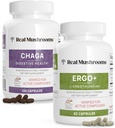 Real Mushrooms Ergothioneine (60ct) i Chaga (120ct) Bundle with Shiitake and Oyster Mushroom Extract - Longevity, Digestive Health - Vegan, Gluten Free, Non-GMO - Naturalne wsparcie dla zdrowego starzenia