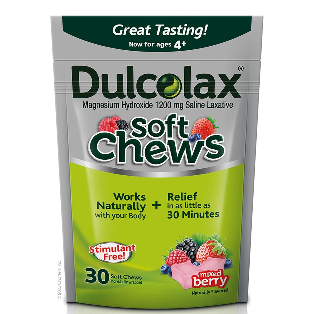 Dulcolax Soft Chews Saline Laxative Mixed Berry (60ct & 30ct) 1200mg Magnezu Hydroxide Gentle Zaparcia Relief