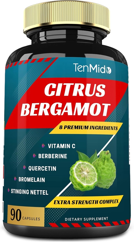 Citrus Bergamot Extract Kapsułki z VitaminC, Berberine, Quercetin, Bromelain, Echinacea, Black Pepper - 3 miesiące dostaw, 90caps
