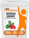 BulkSupplements.com Acerola Cherry Extract Powder - Naturalny suplement witaminy C, Acerola Cherry Powder - Vegan & Gluten Free, 500mg na jedną porcję, 100g (3,5 oz) (opakowanie po 1)