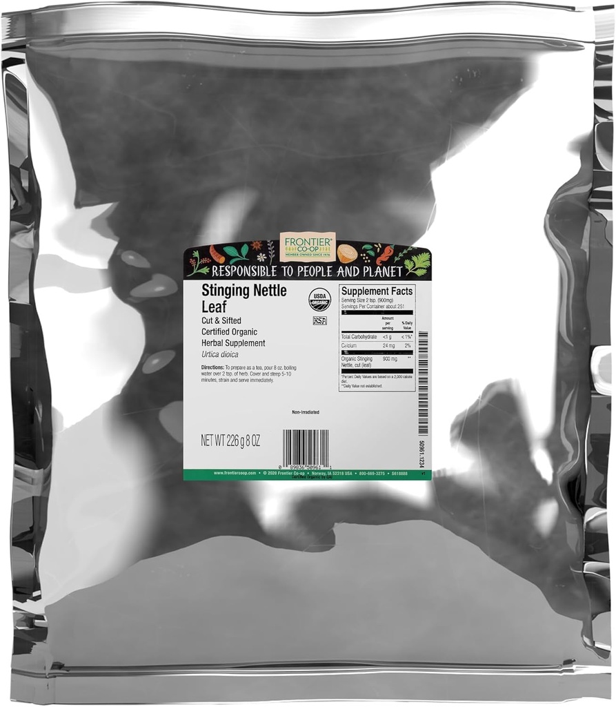 Frontier Co- op Organic Stinging Nettle Leaf, 1lb Torba luzem, Cut & Sifted - Idealny do tworzenia herbaty Nettle, Kosher Certified