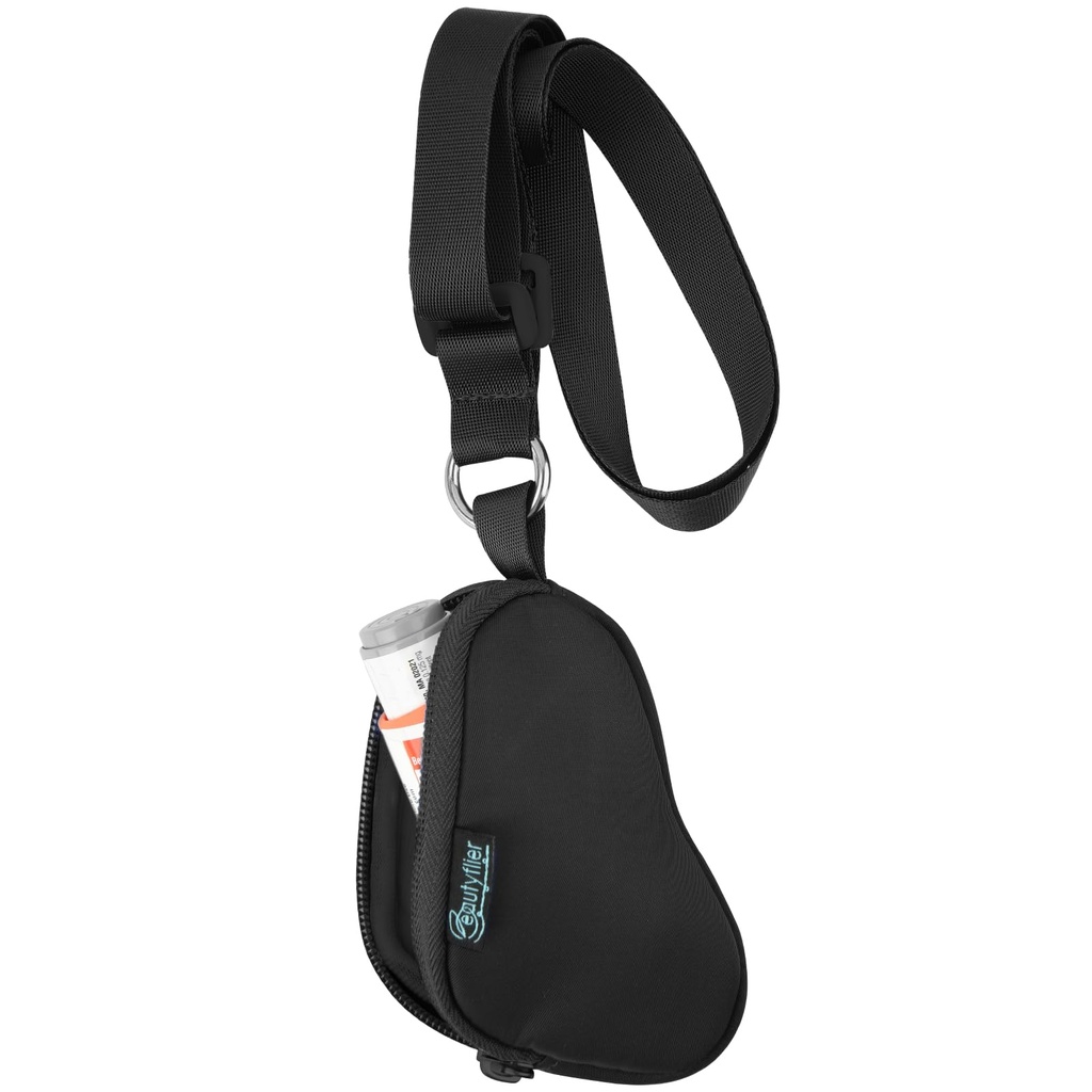 Beautyflier Astma Inhaler Case Lanyard Holder Keychain Travel Handy Mini Bag dla dorosłych i dzieci, Nie zawiera Inhaler (czarny)