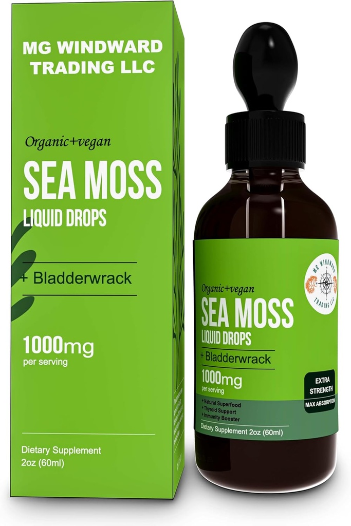 Płynne krople z Morza Ekologicznego 124; 30,000 MG 124; Moss Sea z Bladderwrack, Elderberry z 124; 4X Stronger Organic Sea Moss Than Pills i kapsułki dla ogólnego zdrowego życia! 1 butelka