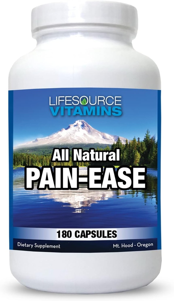 LifeSource Vitamins All Natural Pain Ease - 20 Synergistic Herbs and Enzymes That Naturally & Safely Support: Headaches & Migraines - Knees - Shoulders - Joints - Leg Pain - Tension