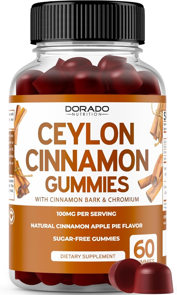 Cejlon Cynamon Gummies (60 Hrabia) Jabłko Cydr Cynamon Cynamon, Turmeric, Berberine & Ginseng do trawienia Ogólne wsparcie Wellness - Suplementy Ceylon - Vegan Safe & USA Made