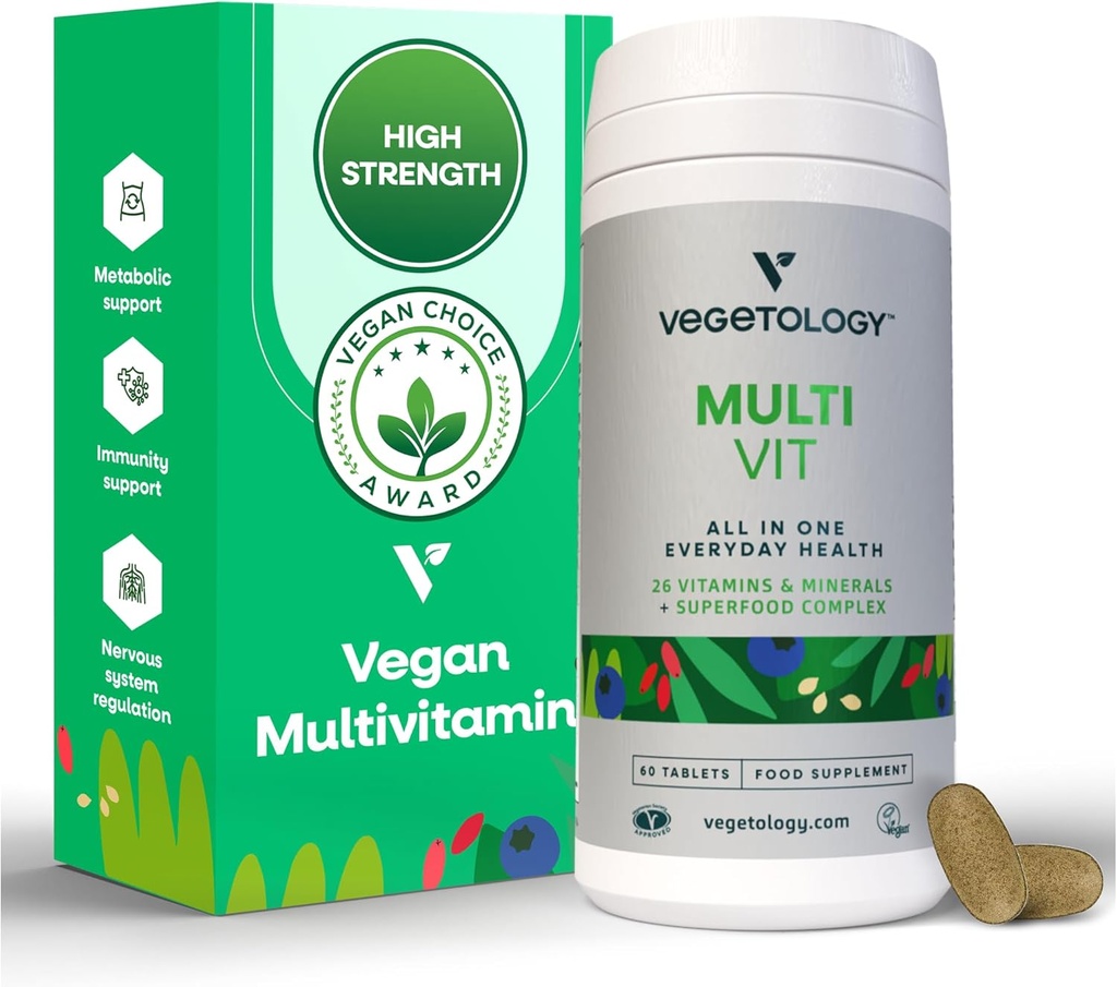 MultiVit Vegan Multivitamin Supplement, 26 Witamina & Minerały - Suplementy witaminy dla Metabolic, Funkcje mózgu i wsparcie immunologiczne - Multivitamina dla kobiet, mężczyzn i dzieci
